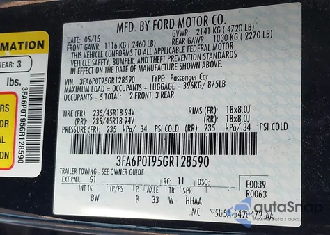 2016 Ford Fusion Se from USA, damaged, VIN 3FA6P0T95GR128590